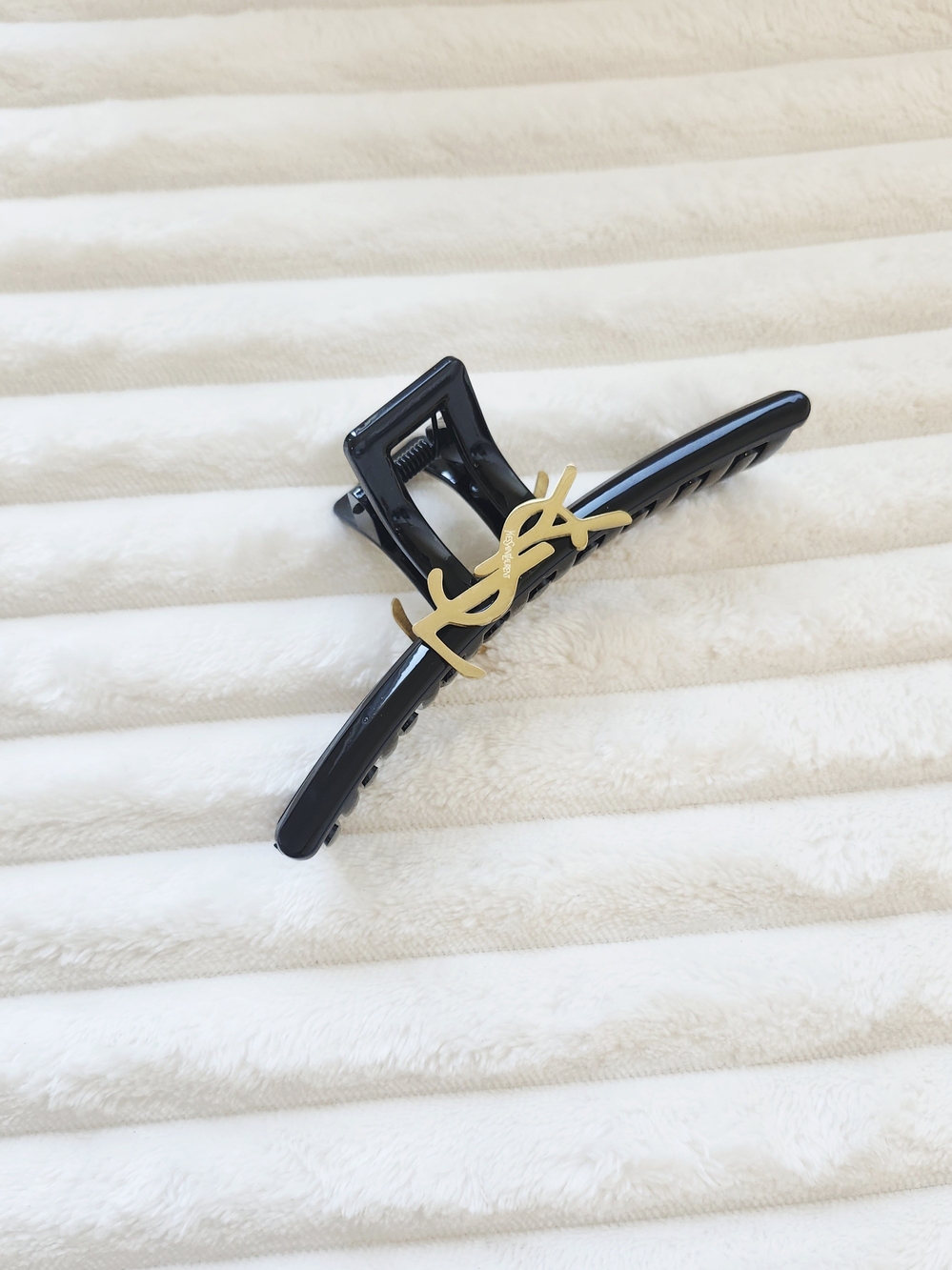 YSL Yves Saint Laurent Black Claw Clip Gold Logo Hair Accessory